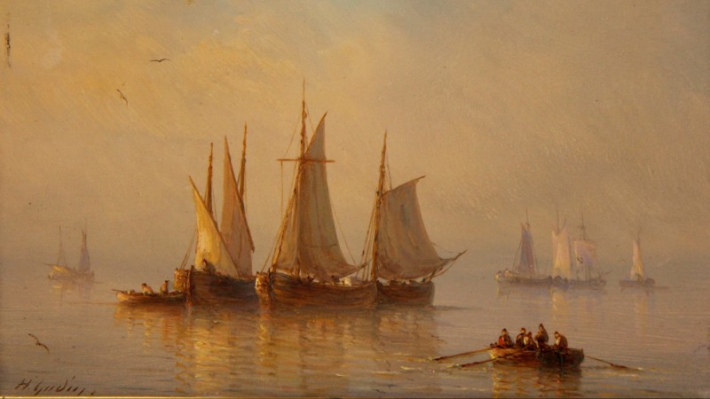 Henriette GUDIN (1825-1892) - Paire de marines dans la lumière du matin