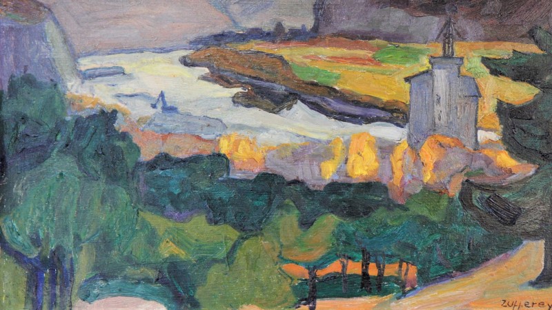 Christiane ZUFFEREY (1920-2011) - Le Rhône près de Sierre, 1954