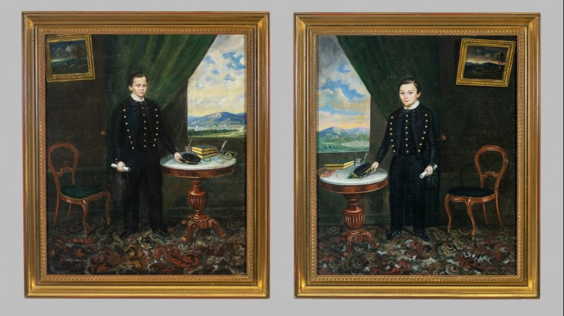 Deux portraits de collégiens - Second Empire, ca 1860