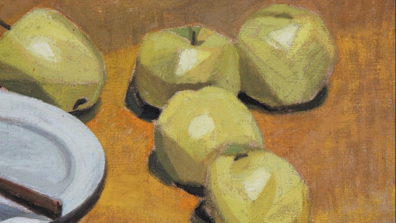 Mizette PUTALLAZ (*1932) - Nature morte aux pommes, à l'assiette et au couteau