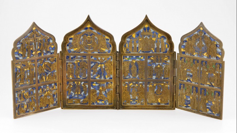 Tétraptyque de voyage, en bronze émaillé - Russie, XIXe siècle