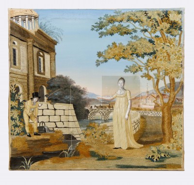 Peinture à l'aiguille, vers 1800 - Broderie sur soie peinte