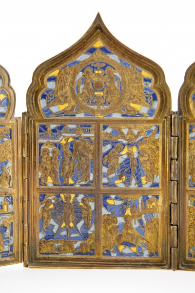 Tétraptyque de voyage, en bronze émaillé - Russie, XIXe siècle
