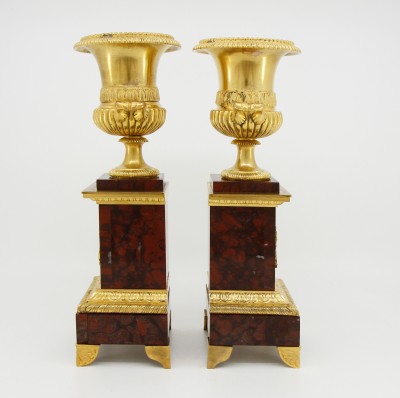 Paire de cassolettes aux vases Médicis - Bronze doré & marbre griotte, XIXe