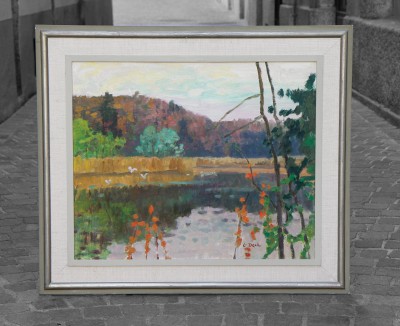 Leo DECK (1908-1997) - "Elfenau im Herbst", huile sur Isorel, ca 1960