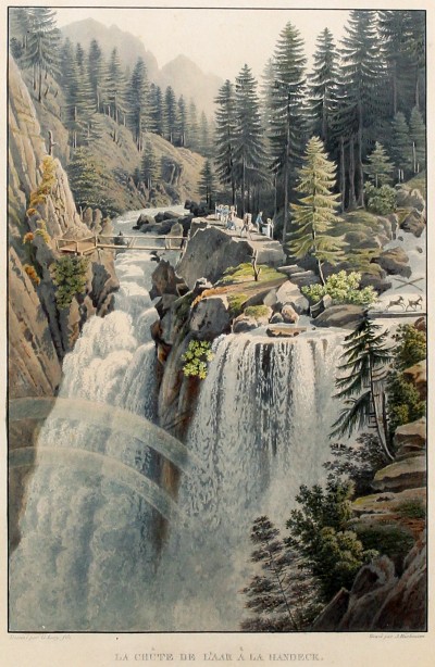 Gabriel Lory fils, La Chute de l'Aar à la Handeck - Aquatinte aquarellée, 1822
