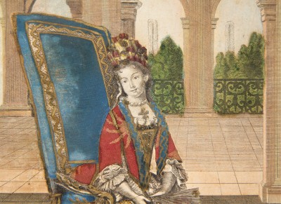 Estampe habillée, fin du XVIIe - La Duchesse de Bourgogne, chez Trouvain à Paris