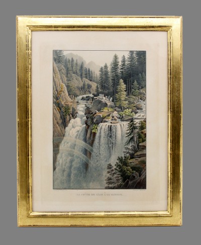 Gabriel Lory fils, La Chute de l'Aar à la Handeck - Aquatinte aquarellée, 1822