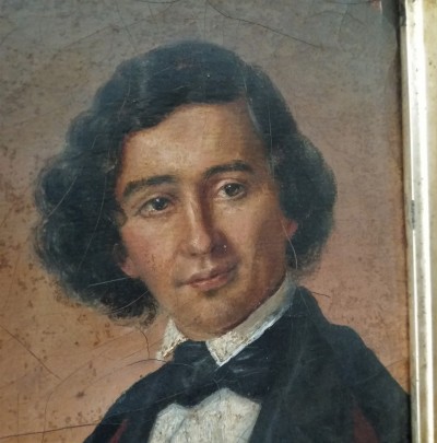 Petit portrait d'homme - Huile sur carton, vers 1850