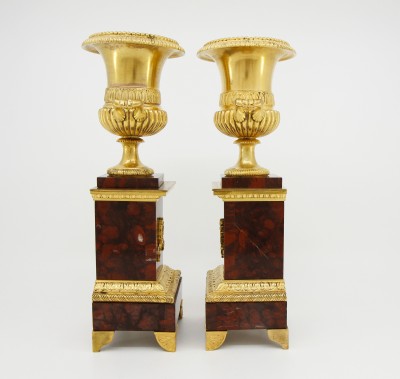 Paire de cassolettes aux vases Médicis - Bronze doré & marbre griotte, XIXe