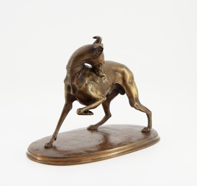 d'après Alfred BARYE (1839-1882) - Lévrier à la patte levée, épreuve en bronze