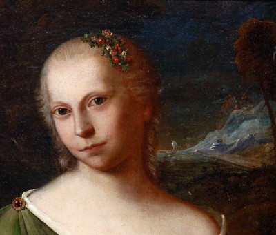 Jeune aristocrate en Diane chasseresse - Huile sur toile, fin du XVIIe