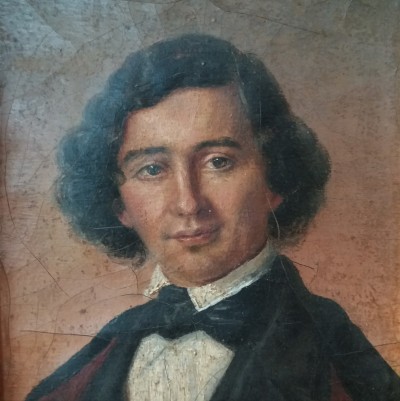 Petit portrait d'homme - Huile sur carton, vers 1850