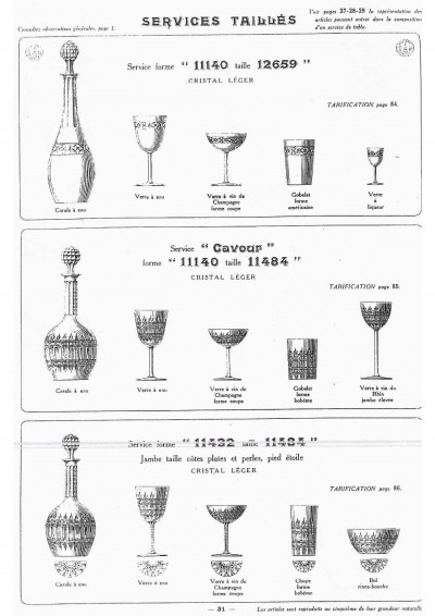 Catalogue Baccarat de 1916 - Forme 11432, taille 11484 (variante à jambe taillée du service Cavour)