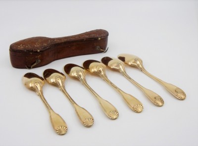 Six cuillères en vermeil dans leur écrin, XVIIIe - Alberti, Strasbourg vers 1770