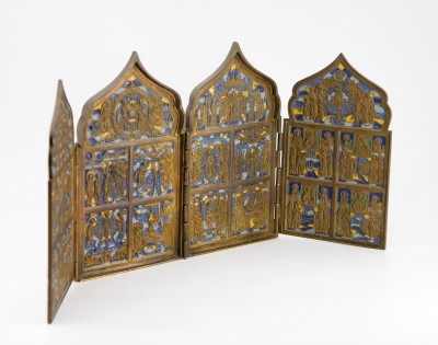 Tétraptyque de voyage, en bronze émaillé - Russie, XIXe siècle