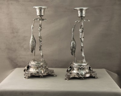 Bougeoirs aux oiseaux en argent - Porto, 1870-1881