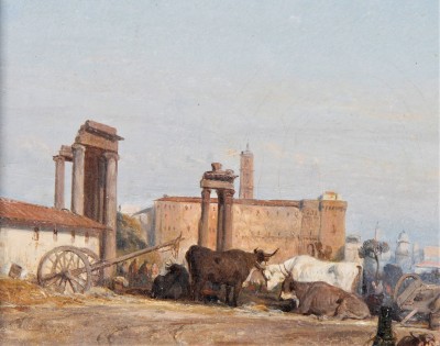 Eugène LE POITTEVIN (1806-1870) - Scène de genre sur le Forum romain, 1842
