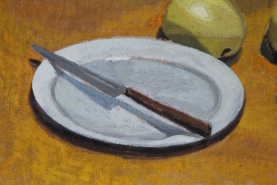 Mizette PUTALLAZ (*1932) - Nature morte aux pommes, à l'assiette et au couteau