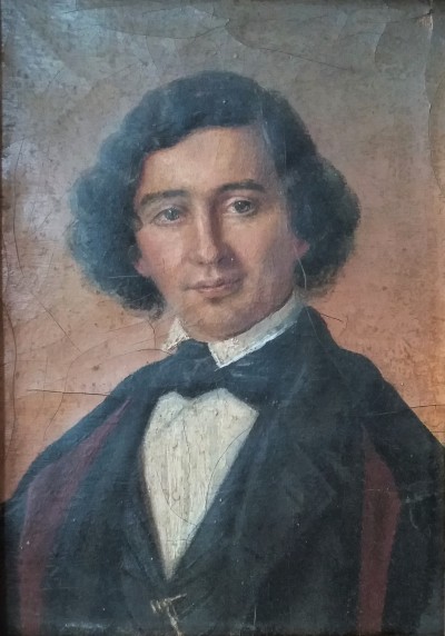 Petit portrait d'homme - Huile sur carton, vers 1850