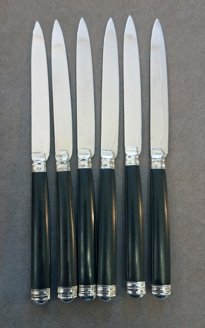 Six couteaux Laderier, vers 1770 - Argent massif et ébène — coutelier Laderier à Namur
