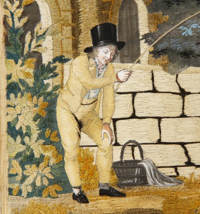 Peinture à l'aiguille, vers 1800 - Broderie sur soie peinte