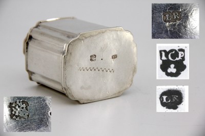 Le poinçon de Kassel, et les deux poinçons d'orfèvres: celui de Rollin sur celui de Perti