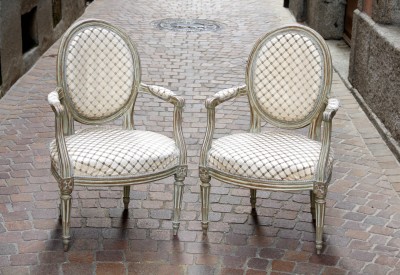 Paire de cabriolets d'époque Louis XVI - Hêtre laqué vert d'eau