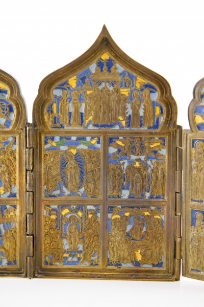Tétraptyque de voyage, en bronze émaillé - Russie, XIXe siècle