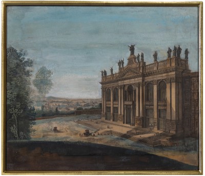 d'après Giovanni Battista Piranesi (1720-1778) - Deux gravures des Vues de Rome, agrandies et gouachées vers 1780
