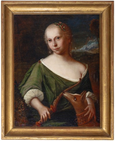 Jeune aristocrate en Diane chasseresse - Huile sur toile, fin du XVIIe
