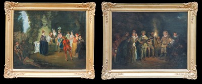 d'après Antoine WATTEAU (1684-1721) - L'Amour au Théâtre Français / au Théâtre Italien