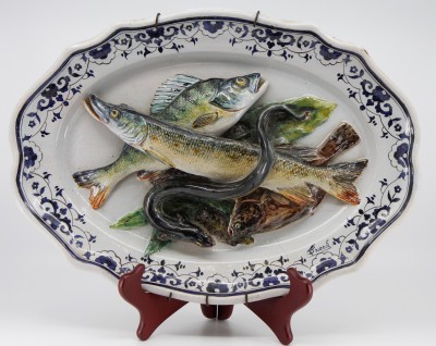Léon BRARD (1830-1902) - Grand plat aux poissons, vers 1880