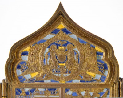 Tétraptyque de voyage, en bronze émaillé - Russie, XIXe siècle