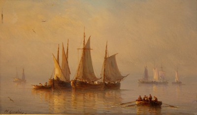 Henriette GUDIN (1825-1892) - Paire de marines dans la lumière du matin