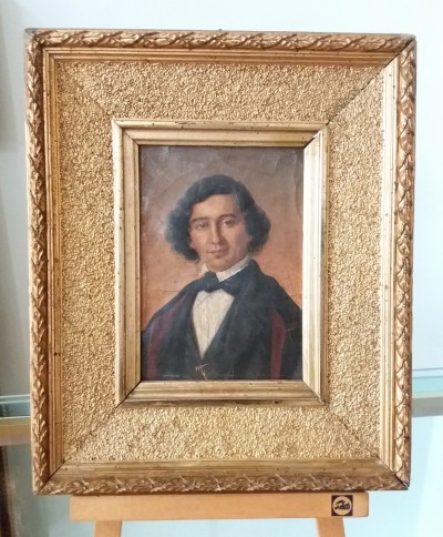 Petit portrait d'homme - Huile sur carton, vers 1850