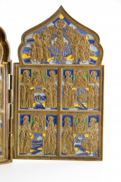 Tétraptyque de voyage, en bronze émaillé - Russie, XIXe siècle