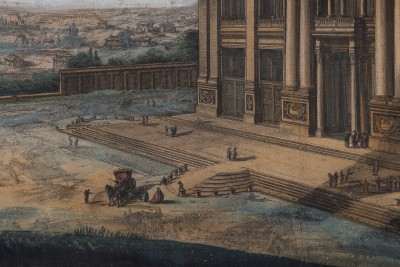 d'après Giovanni Battista Piranesi (1720-1778) - Deux gravures des Vues de Rome, agrandies et gouachées vers 1780