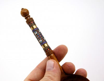Cuillère russe - Bouleau de Carélie, argent doré et émaux filigranés