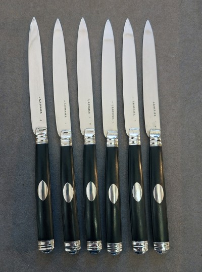 Six couteaux Laderier, vers 1770 - Argent massif et ébène — coutelier Laderier à Namur