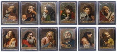 Suite de douze portraits d'apôtres - Peinture à l'huile sur les mezzotintes de Johann Lorenz Haid (1702-1750)