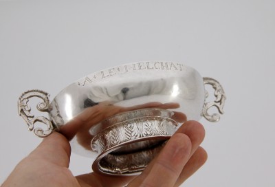 Coupe de mariage patronymique, Morlaix 1726-1733 - Orfèvre Claude Cornen, Sieur du Restigou
