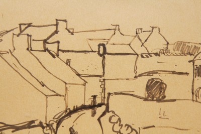 Léo ANDENMATTEN (1922-1979) - Village en Bretagne, feutre noir sur papier, 1954