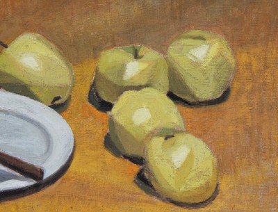 Mizette PUTALLAZ (*1932) - Nature morte aux pommes, à l'assiette et au couteau