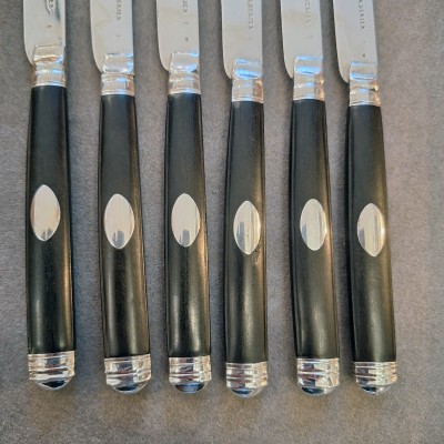 Six couteaux Laderier, vers 1770 - Argent massif et ébène — coutelier Laderier à Namur